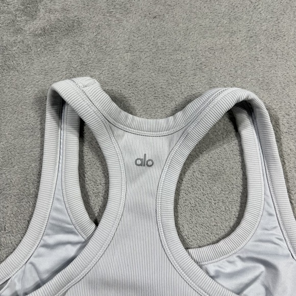 Alo Yogo Tank Top Shirt Womens Large Ribbed Racerback Gray Gym Workout Athletic - Picture 8 of 11